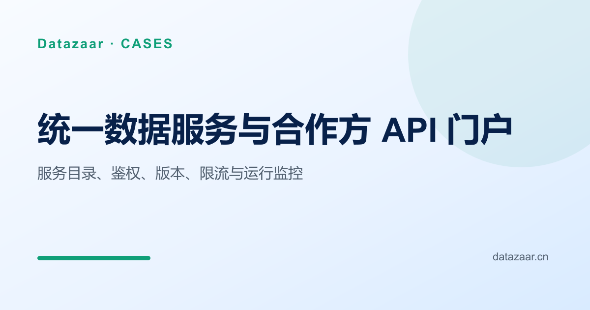 统一数据 API 门户、消费方与运行治理示意图
